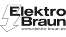 Ein leuchtender Blitz zeigt, worum's bei Elektro Braun geht: Strom. Die Internetadresse steht direkt unter dem Logo.