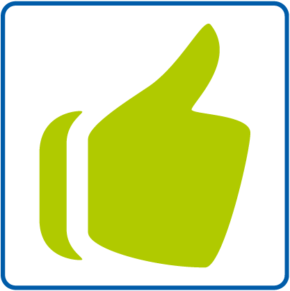 Jemand gibt mit einem grünen Daumen-hoch-Symbol Rückmeldung: Das passt, so geht's in Ordnung.